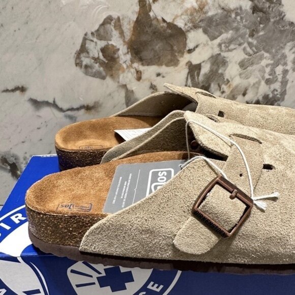 Birkenstock Boston taupe suede mule clogs - Picture 2 of 6